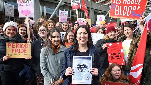 MP Monica Lennon along with other women that took part in the demonstration in Scotland.