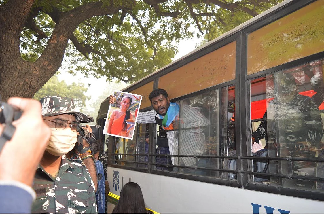 National Student Union of India (NSUI) protested outside the residence of Union Education Minister Dr Ramesh Pokhriyal on Monday afternoon.