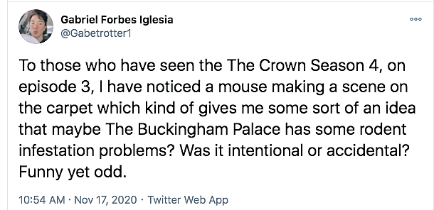 Next Emmy Nominee: Running Mouse in 'The Crown' Has Twitter Amused