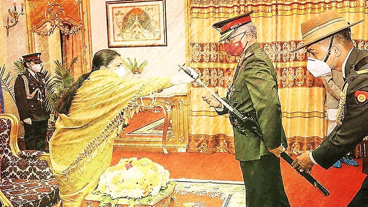 General Manoj Mukund Naravane was conferred with the honorary rank of General of the Nepal Army.