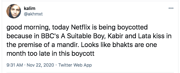 A Suitable Boy is streaming on Netflix.