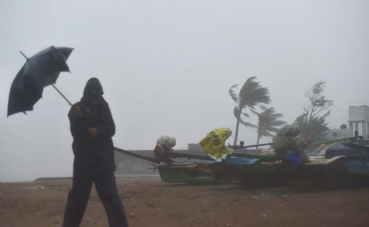 Strong winds ahead of the landfall of Cyclone Nivar, in Kovalam, Wednesday,