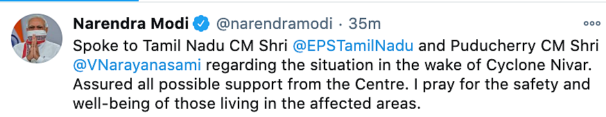 PM Narendra Modi extends support to Tamil Nadu and Puducherry 