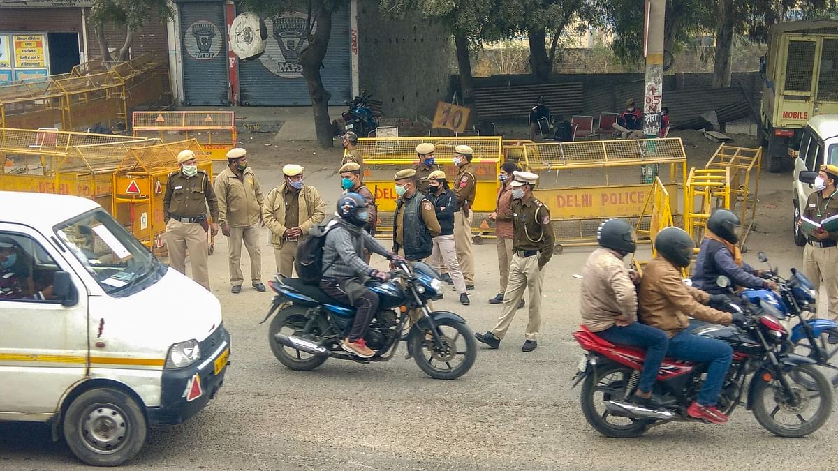 Tight security arrangements on a Singhu-Narela border ahead of the scheduled farmer’s protest march to Delhi on Nov 26-27 against the Centre’s new farm laws, in New Delhi on Wednesday, 25 November.