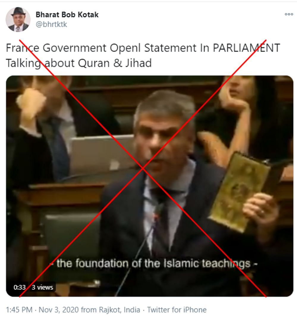The video is from 2015 when far-right political leader Dewinter remarked on the Quran in the Belgian parliament.