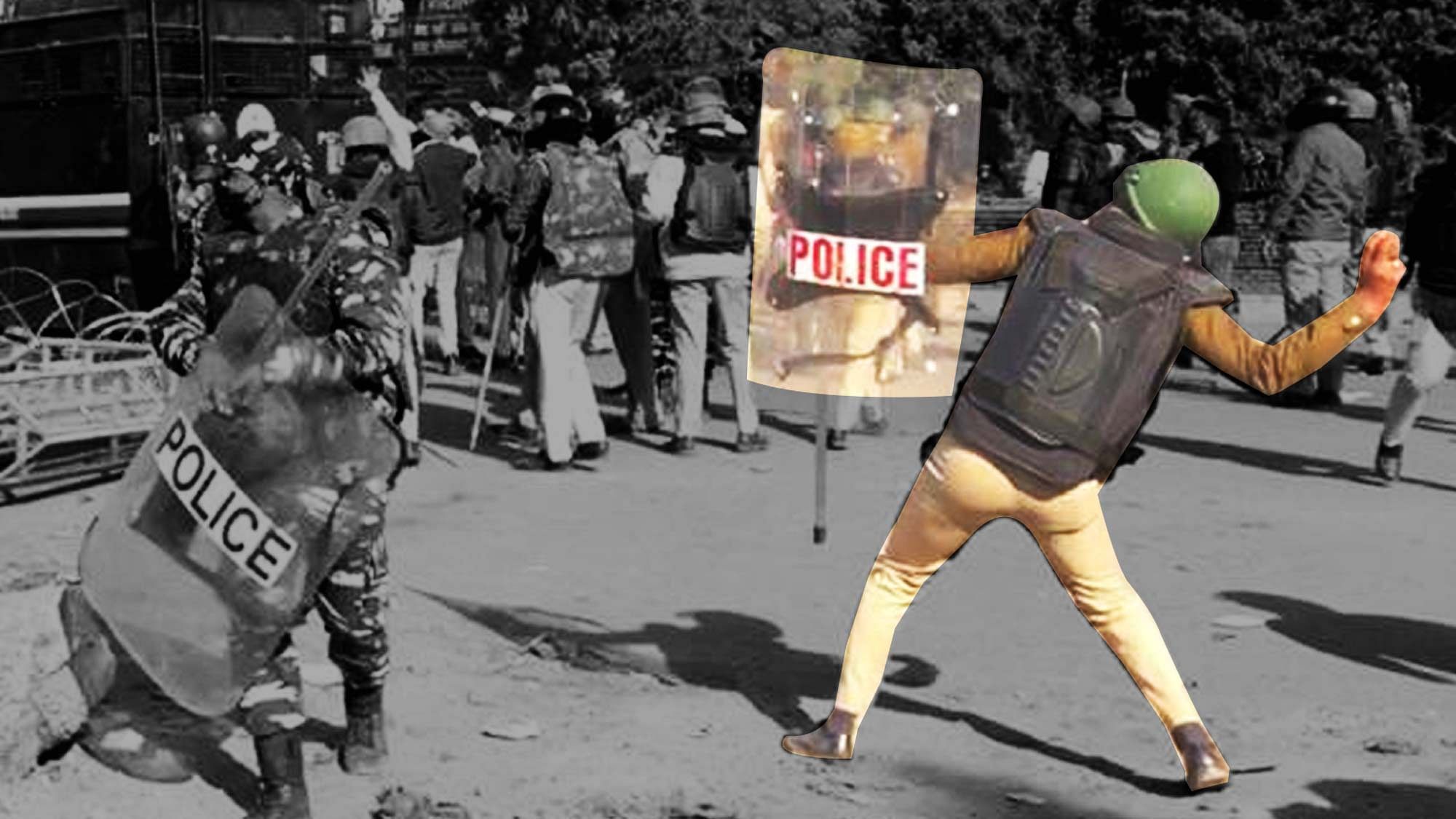 Police was seen pelting stones at protesting farmers at the Singhu Border on Firday, 27 November.