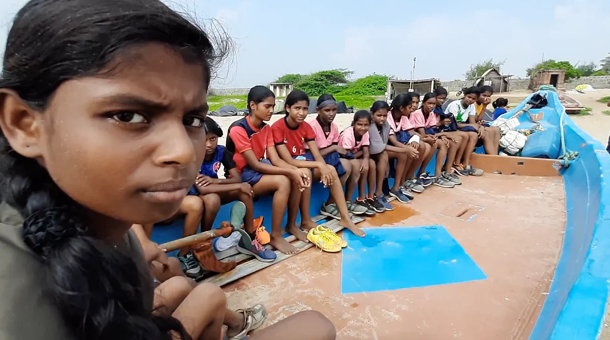 Sathish Kumar is training young girls of 6-13 years of age living in fishing hamlets in Koovathur, in kabaddi.