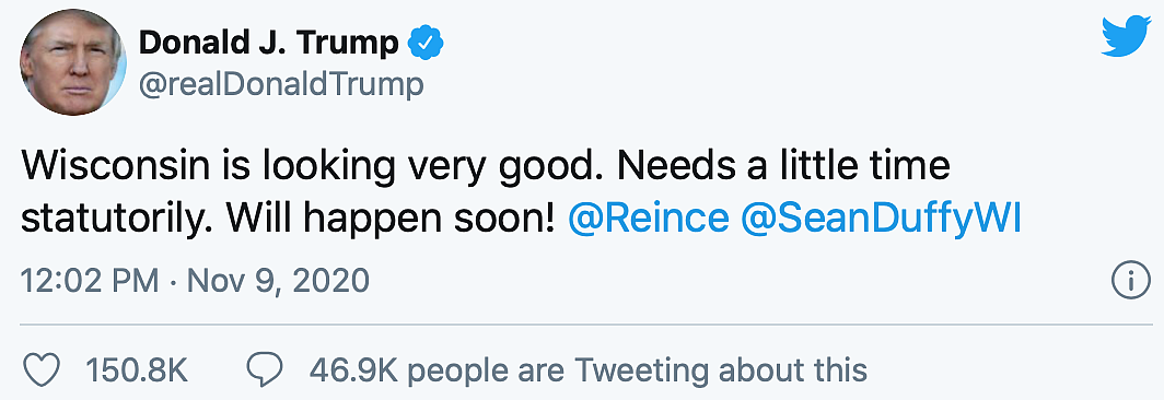 Refusing to Concede, Trump Still Tweets of ‘Big Presidential Win’