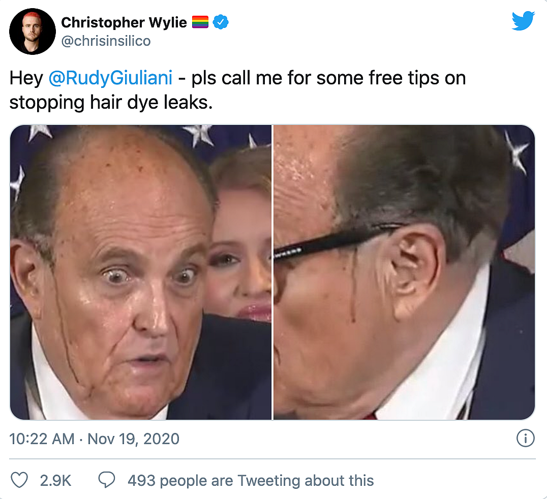 Hair Dye Trickles Down Rudy Giuliani’s Face in Bizarre Press Meet
