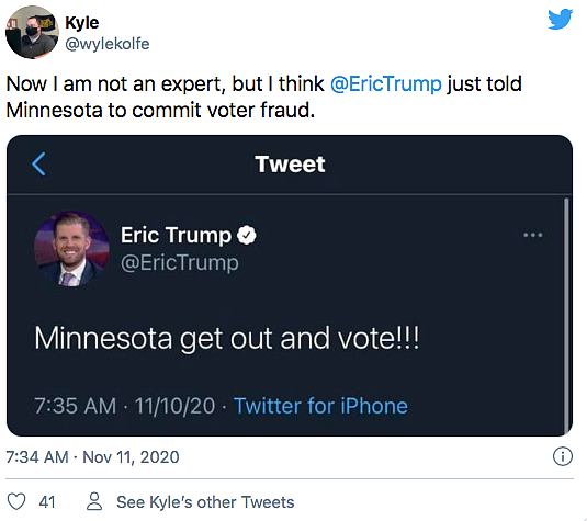 Eric Trump Trolled For Asking People To Vote a Week After Election