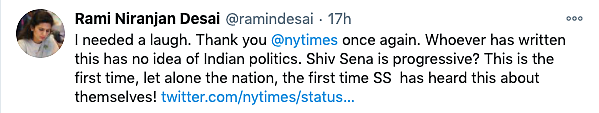 ‘Progressive’ Shiv Sena? NYT Gets Flak for Arnab Tweet, Deletes It