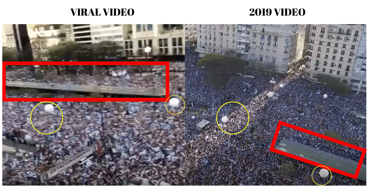 The video shows people gathered during a re-election campaign of Mauricio Macri, former president of Argentina.