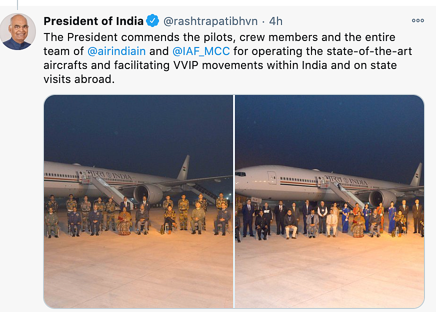 President Ram Nath Kovind boarded the Air India One-B777 aircraft on Tuesday for its inaugural flight to Chennai