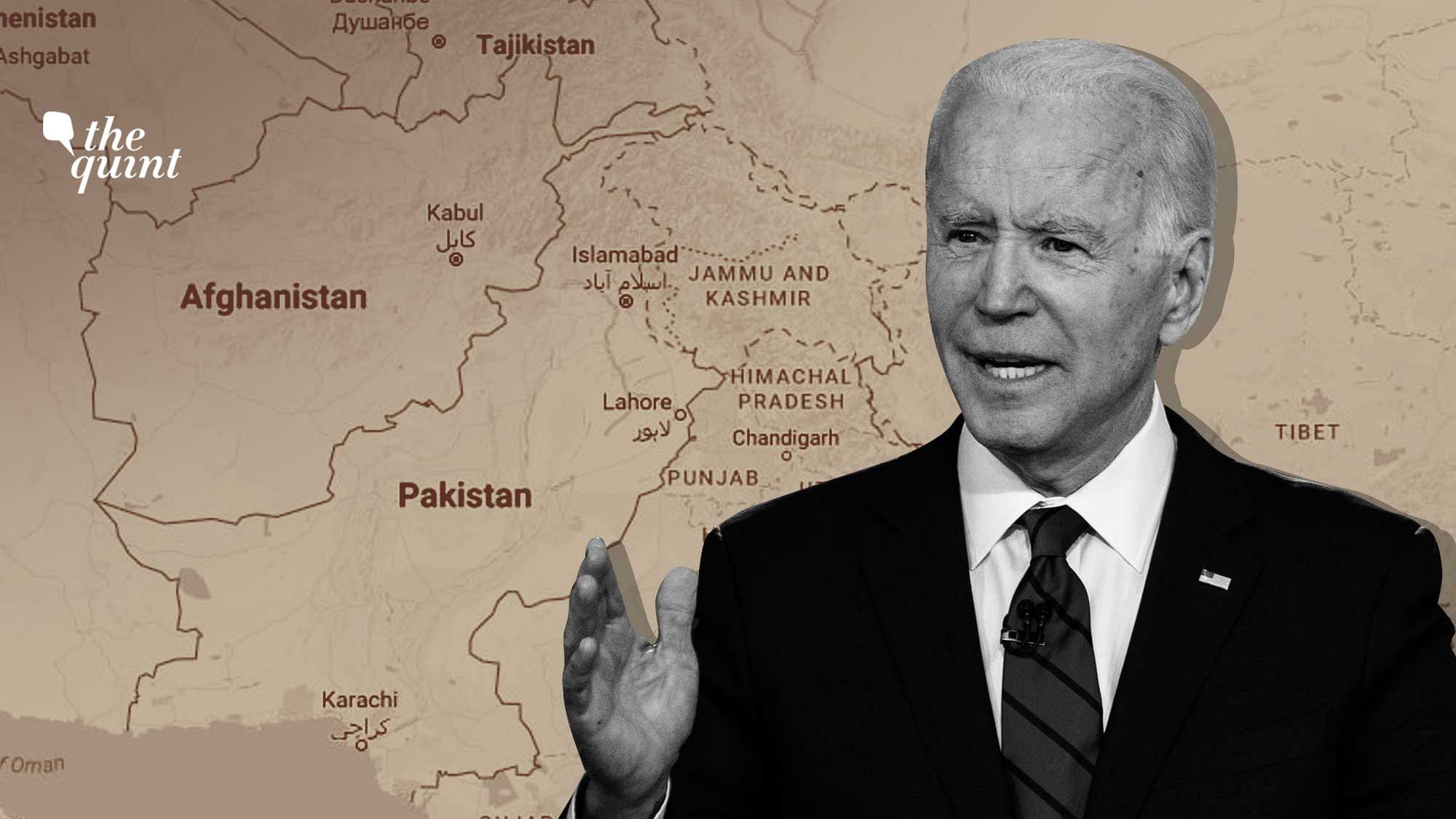 Image of Joe Biden and a map showing parts of South Asia, used for representational purposes.