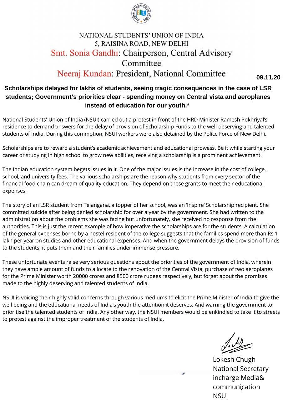 Statement from NSUI