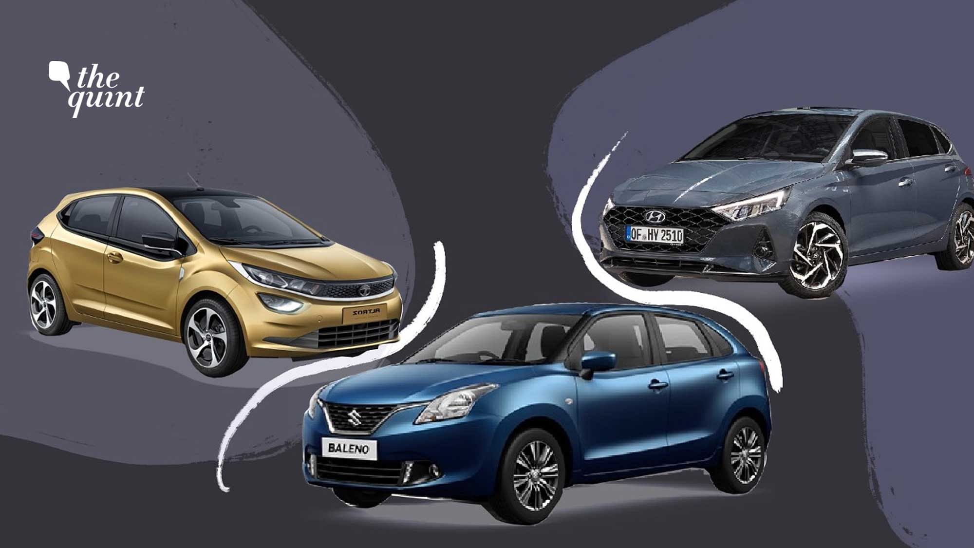 The Tata Altroz (left), Maruti Suzuki Baleno (middle) and the Hyundai i20 2020 (right).