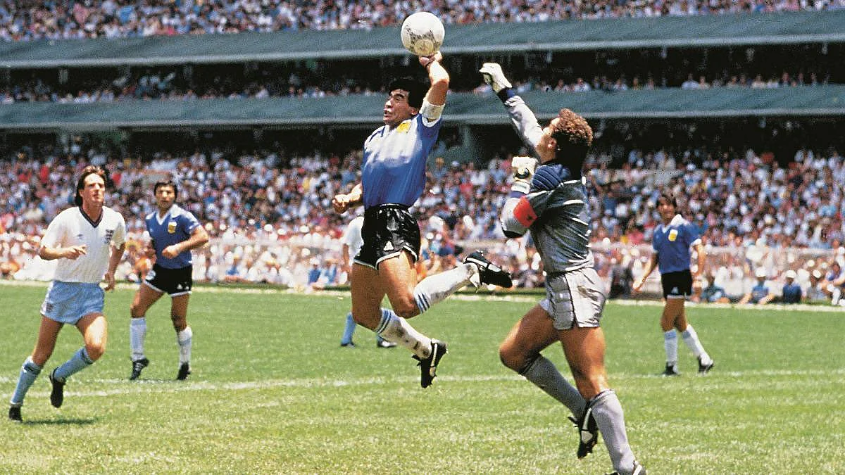 The Hand of God Goal from the 1986 World Cup. 
