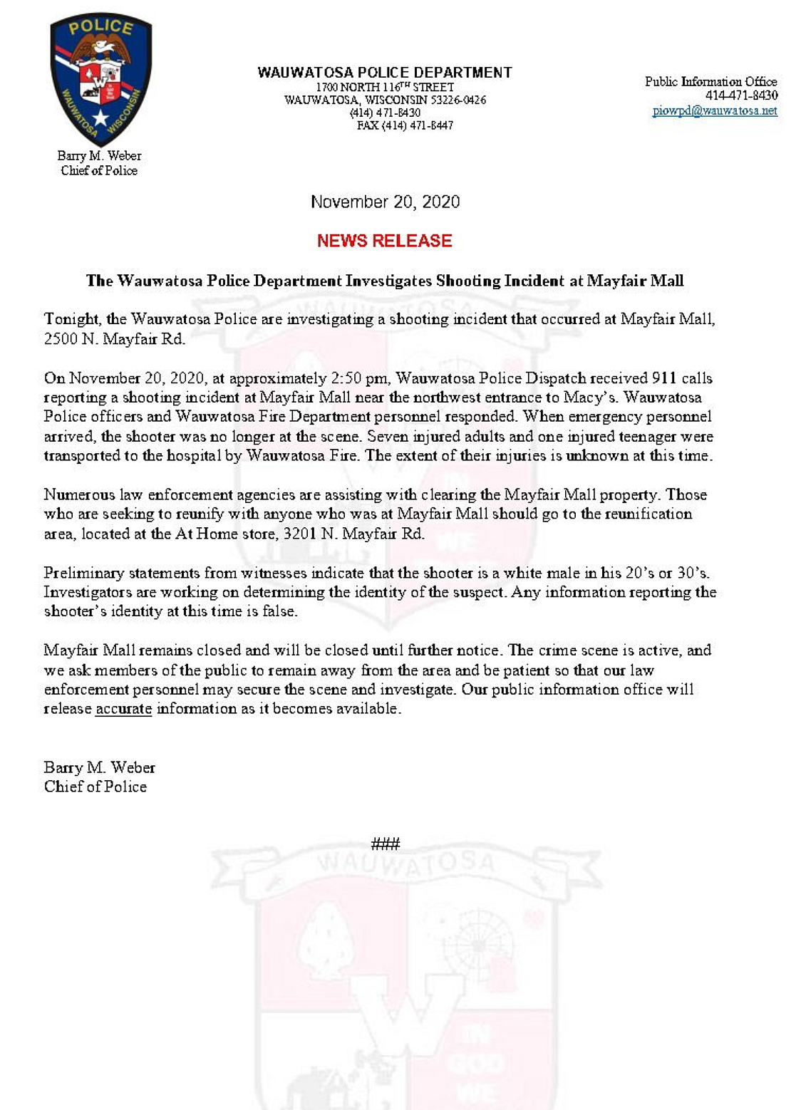 Statement from Milwaukee County Sheriff’s office on the shooting.