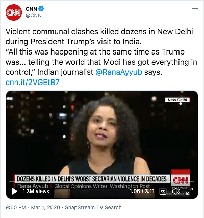 The screengrab is actually from March when Rana Ayyub spoke to CNN regarding Delhi riots that happened in February.