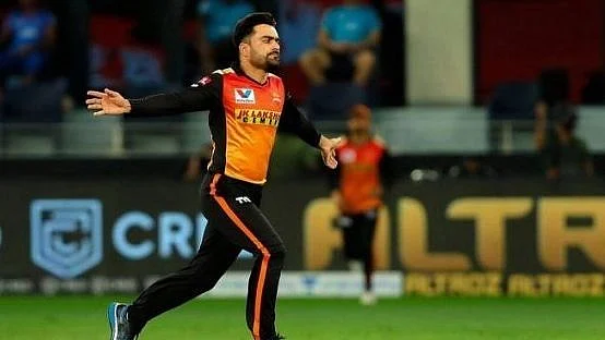 Rashid Khan celebrates during the game against Delhi Capitals. 