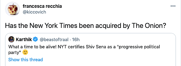 ‘Progressive’ Shiv Sena? NYT Gets Flak for Arnab Tweet, Deletes It