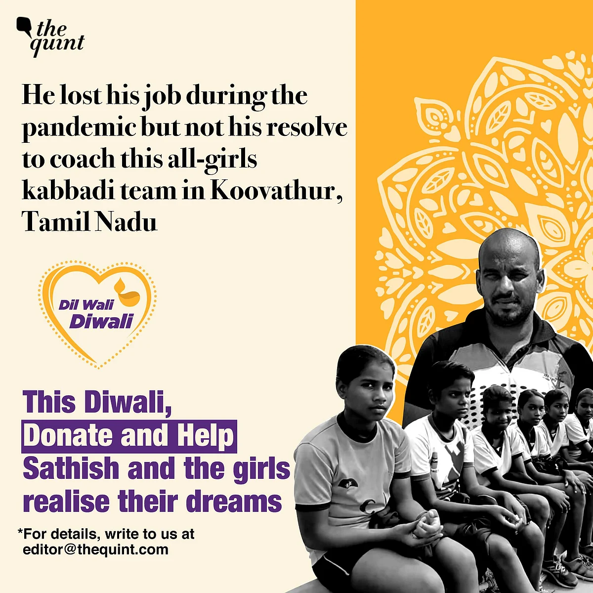 This Diwali, your donations can help Sathish build a sports academy to train many more girls for free.