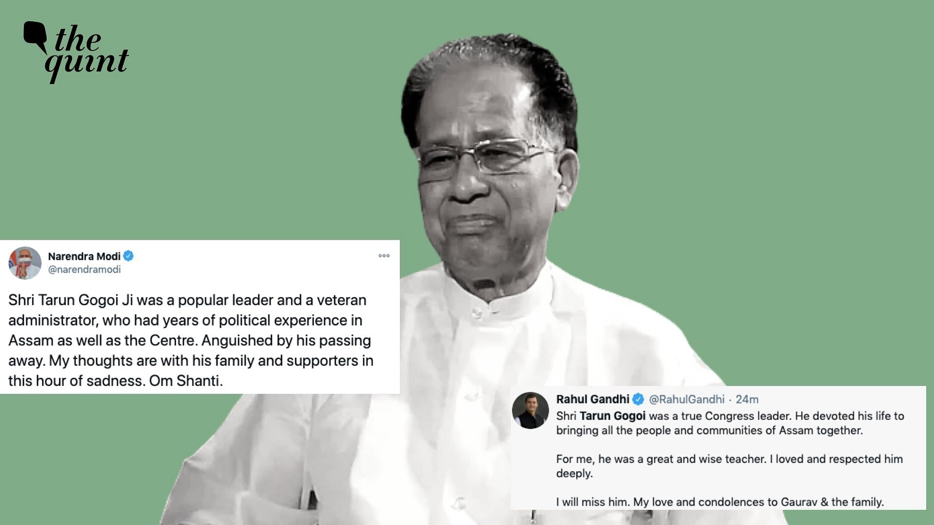 Former chief minister and veteran Congress leader from Assam, <a href="https://www.thequint.com/news/india/tarun-gogoi-former-assam-chief-minister-obituary#read-more">Tarun Gogoi</a>, passed away on Monday, 23 November due to post COVID-19 complications. 