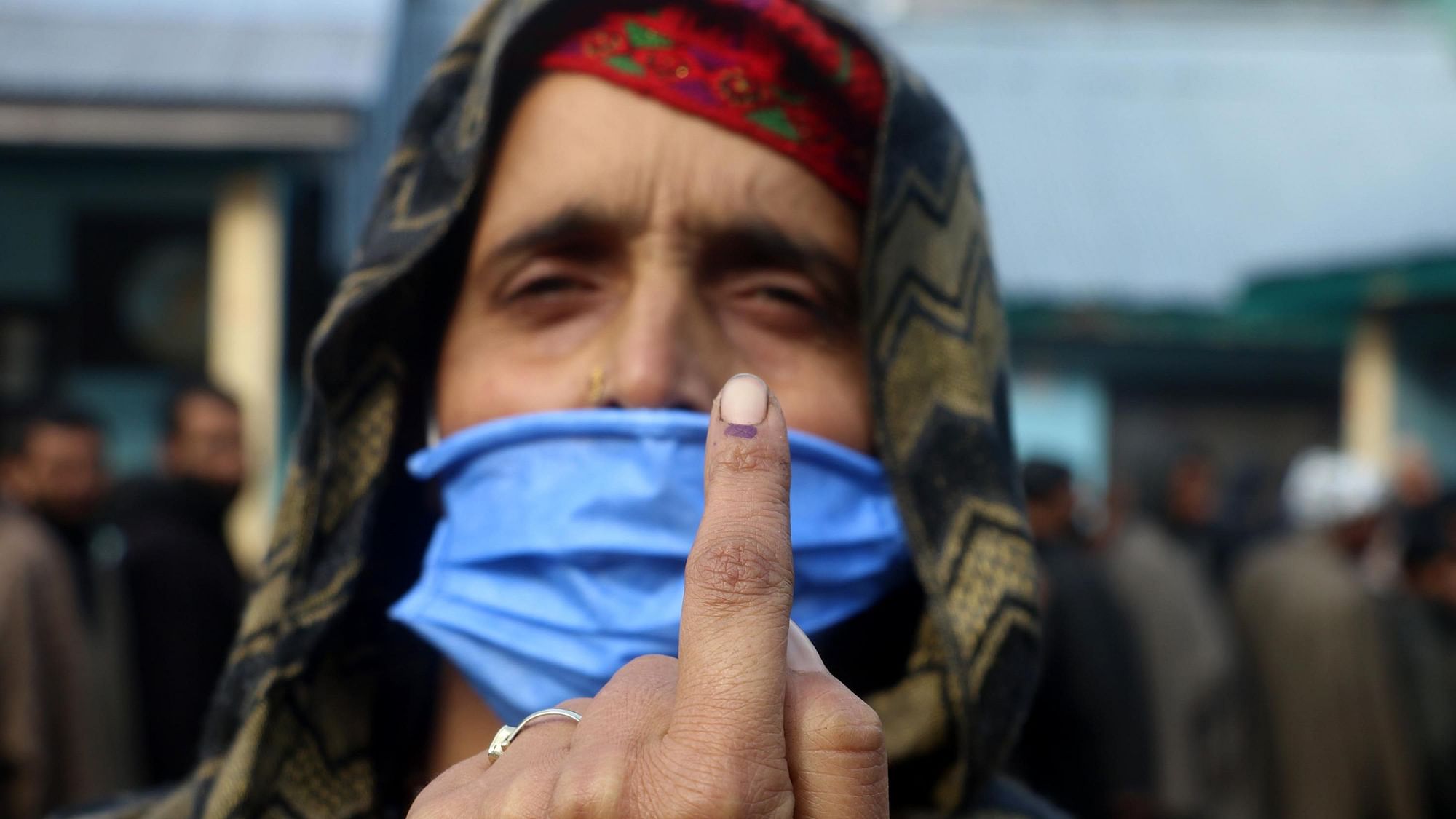 A voter at J&amp;K DDC elections held on Saturday, 28 November.