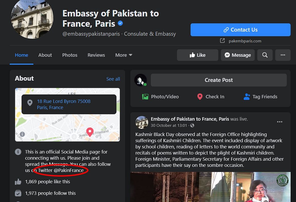 The fake tweet was posted by an imposter account of the Pakistani embassy in France.