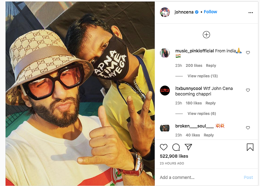 John Cena Shares Ranveer Singh's Photo on Instagram; Actor Reacts