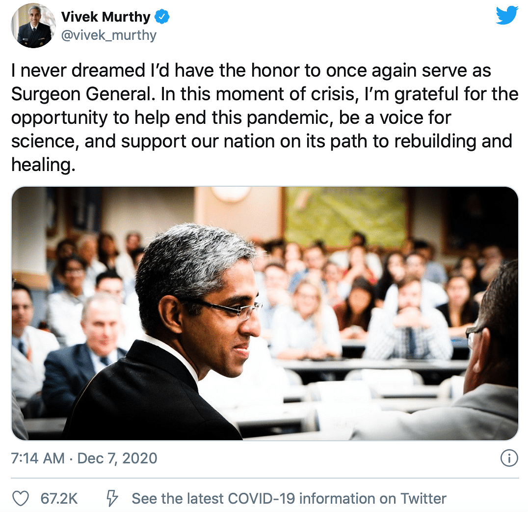 Under Obama, Murthy helped the US face a number of health challenges, including Ebola and Zika viruses.