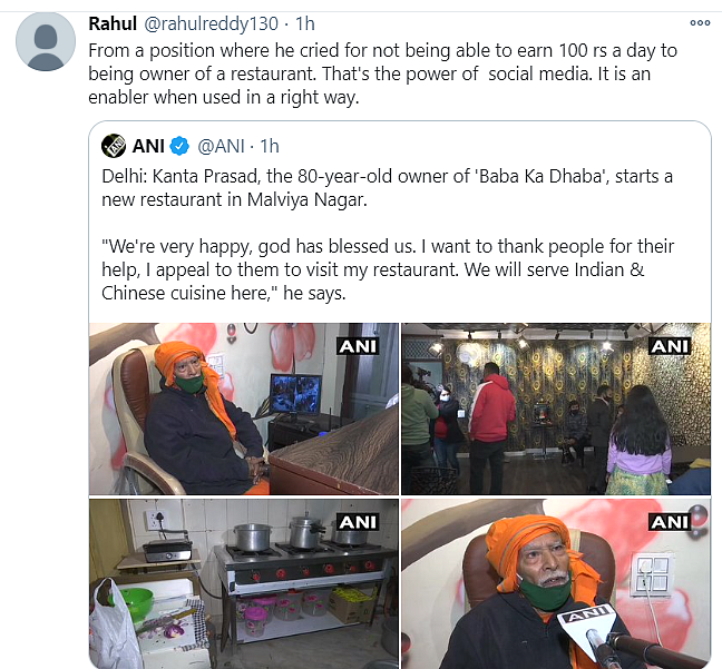 ‘Baba Ka Dhaba’ Owner Starts Own Restaurant, Twitter Reacts