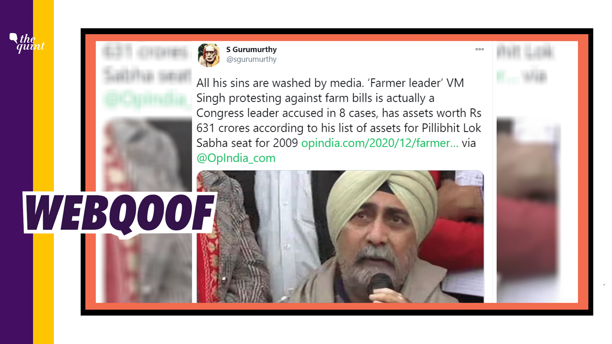 The claim that farmer leader VM Singh is associated with the Indian National Congress is false.