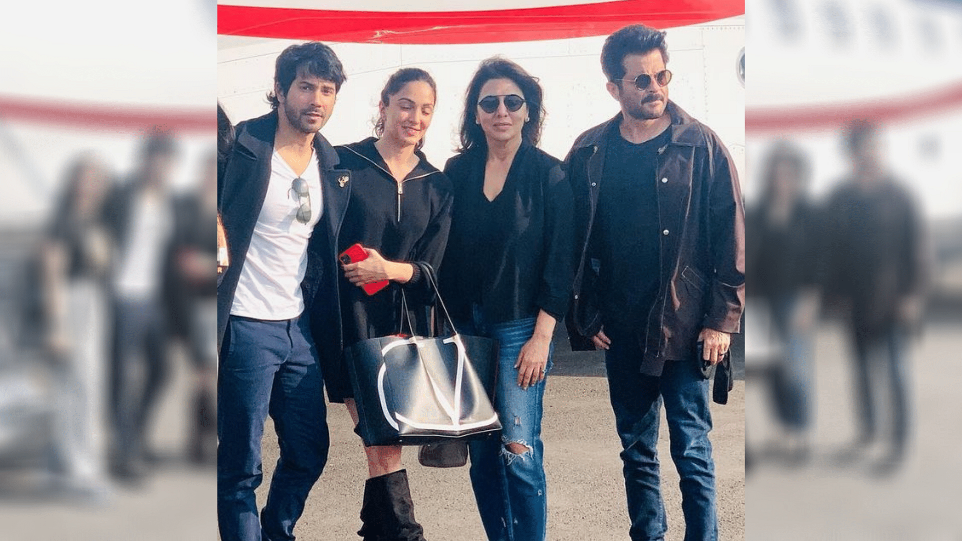 Neetu Kapoor with her <i>Jug Jugg Jeeyo</i> co-stars Varun Dhawan, Kiara Advani and Anil Kapoor.