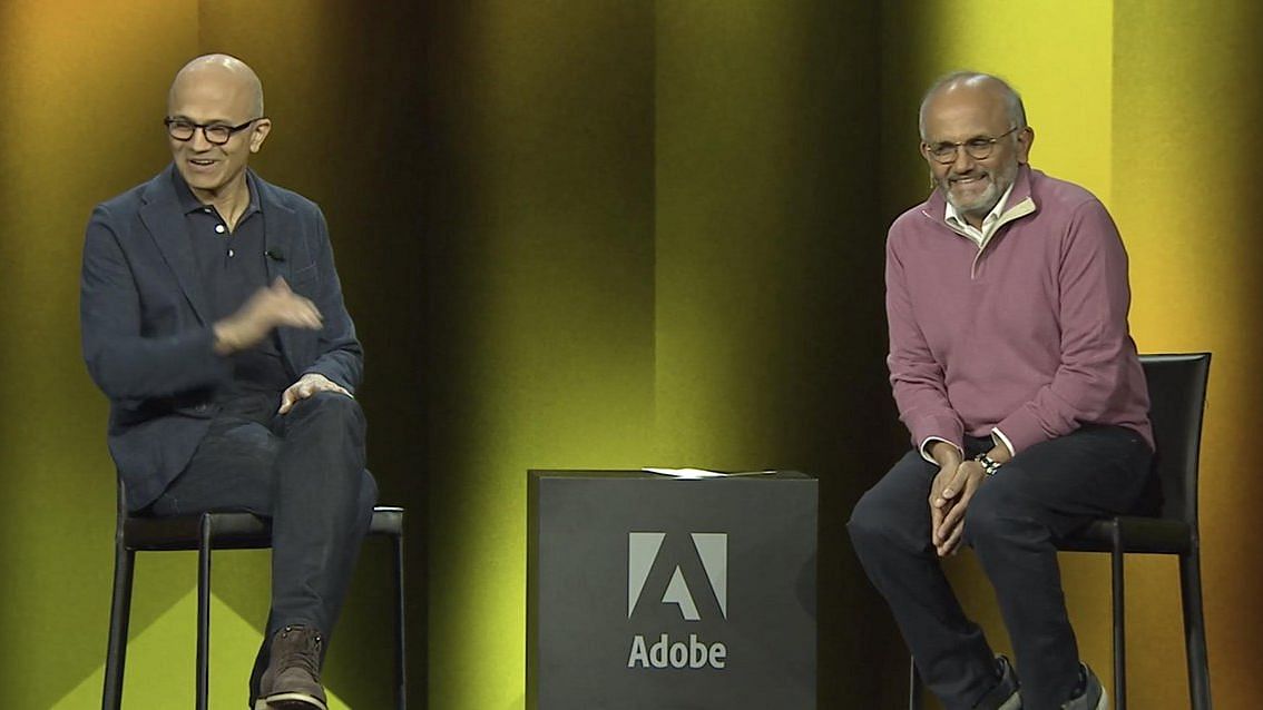 Microsoft CEO Satya Nadella (left), with Adobe CEO Shantanu Narayen (right). Image used for representational purposes only.