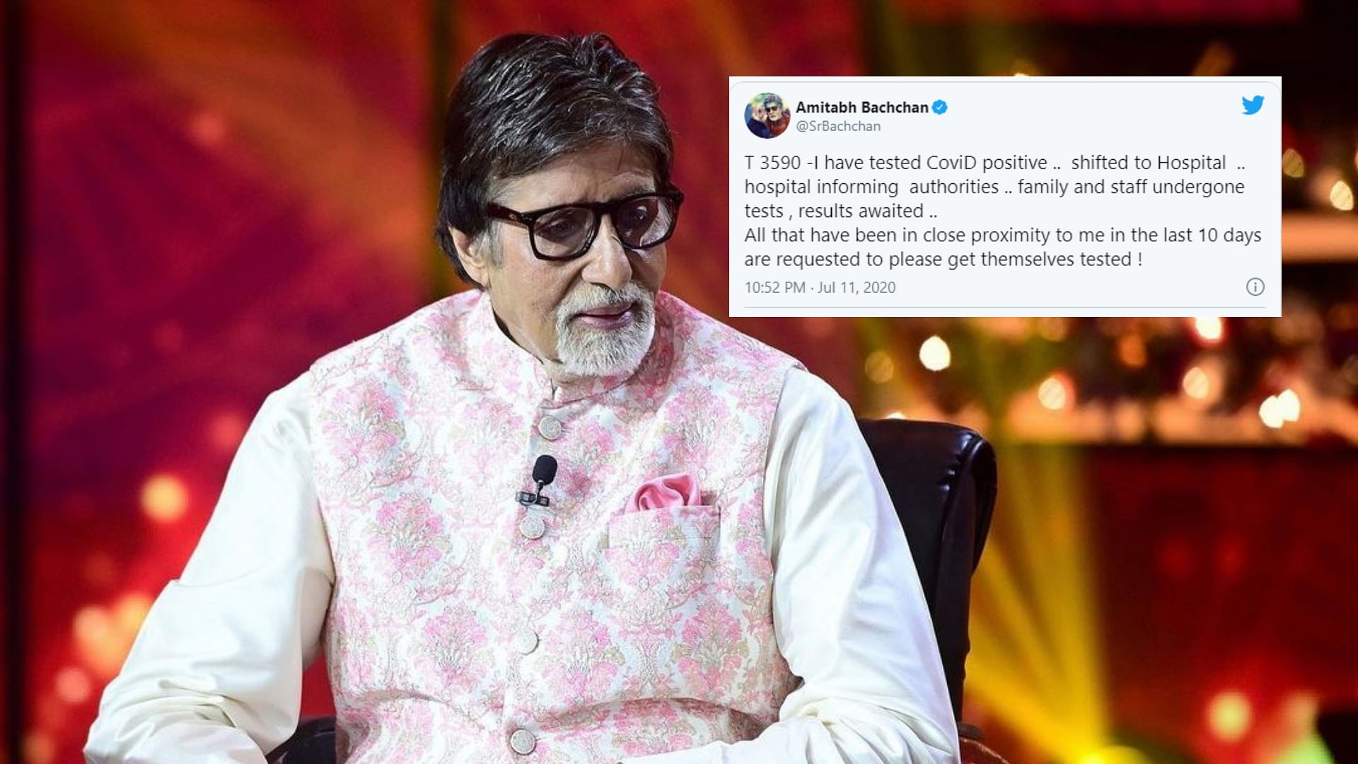Amitabh Bachchan's tweet announcing he had tested positive for COVID-19 was the most liked and quoted tweet in Indian entertainment of 2020, says Twitter India.