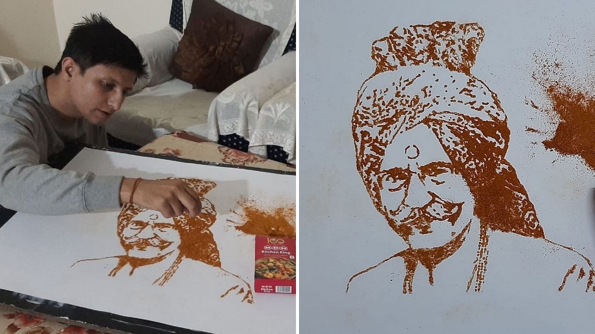 Chandigarh Artist Makes Portrait of MDH Uncle Using Masalas