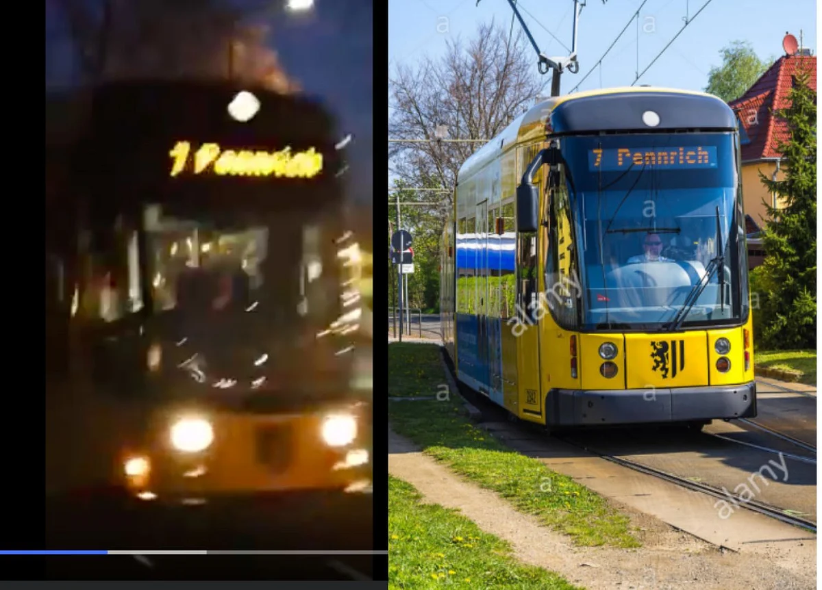 A screengrab from the viral video (L) and the image on Alamy (R)