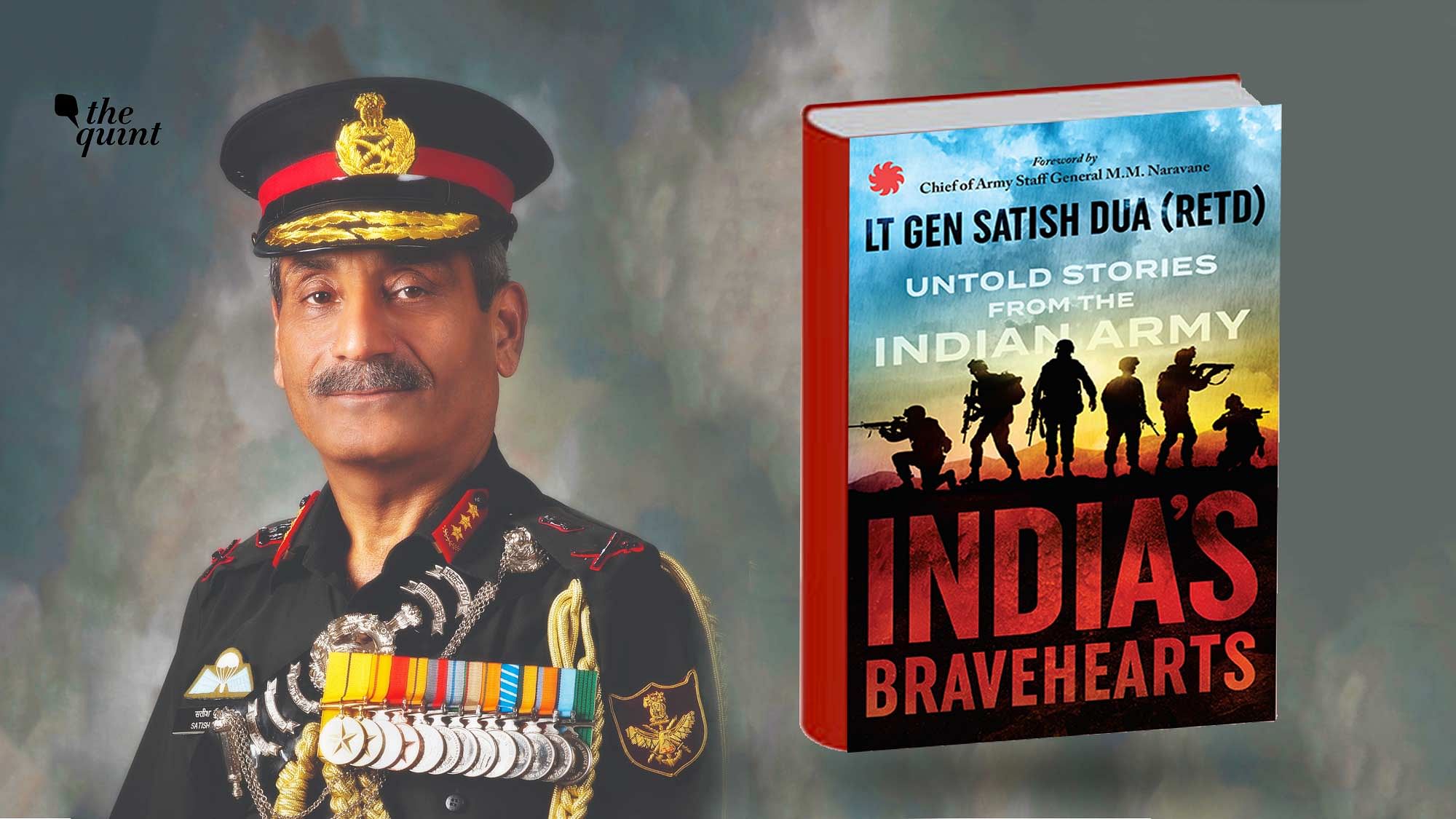 Image of the author Lt Gen (Retd) Satish Dua and his book.