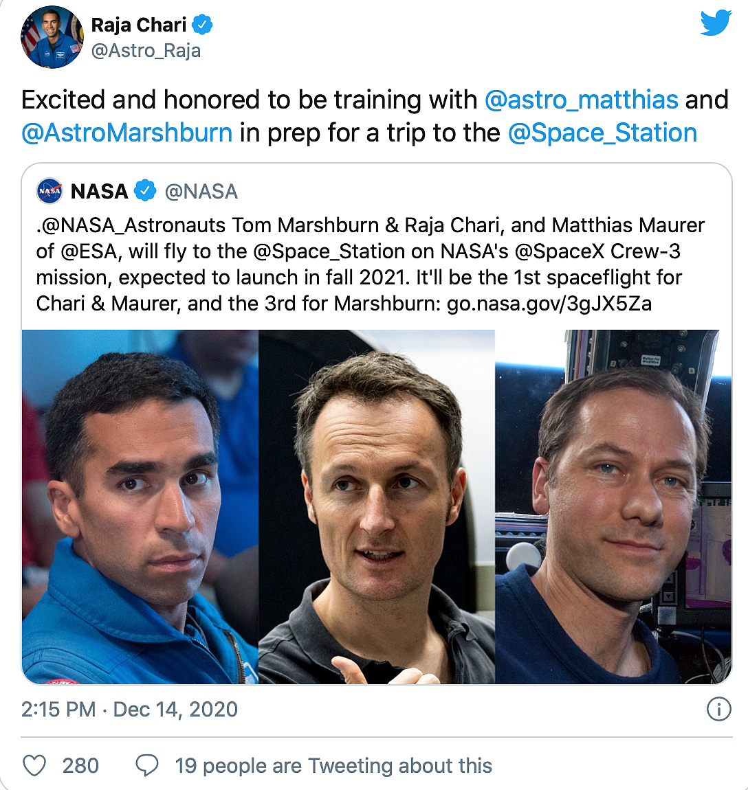 Indian-American Raja Chari To Be on SpaceX’s Crew-3 Mission