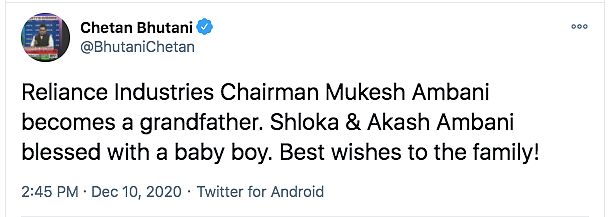 Akash & Shloka Ambani Become Parents to a Boy