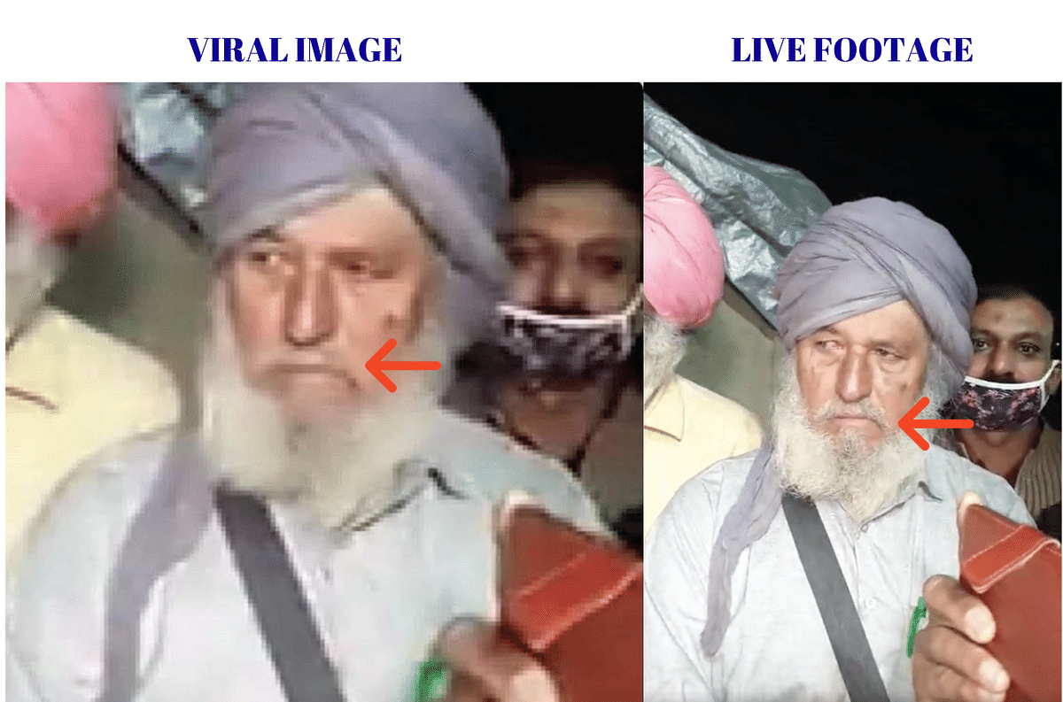 The viral image is a doctored one and the man in question does have a moustache in the original visual.