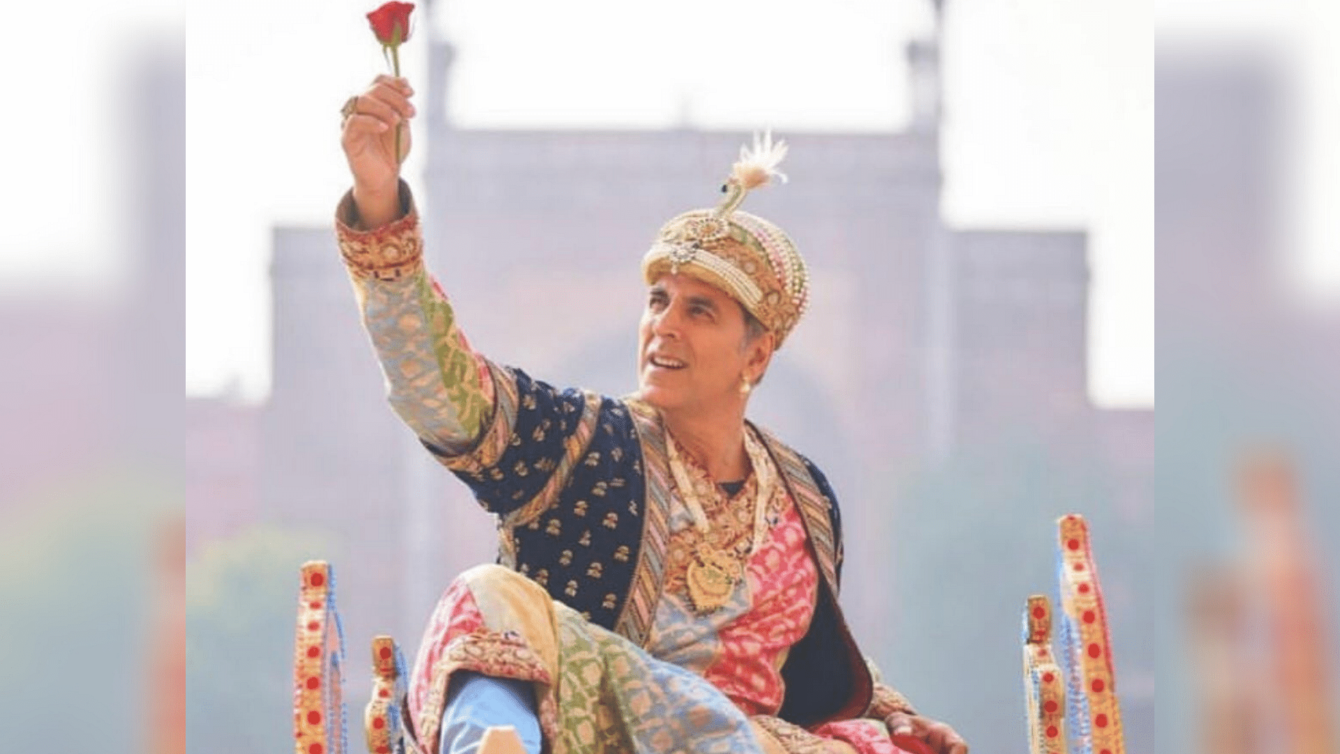 Akshay Kumar dressed as a Mughal emperor on the sets of <i>Atrangi Re</i>.