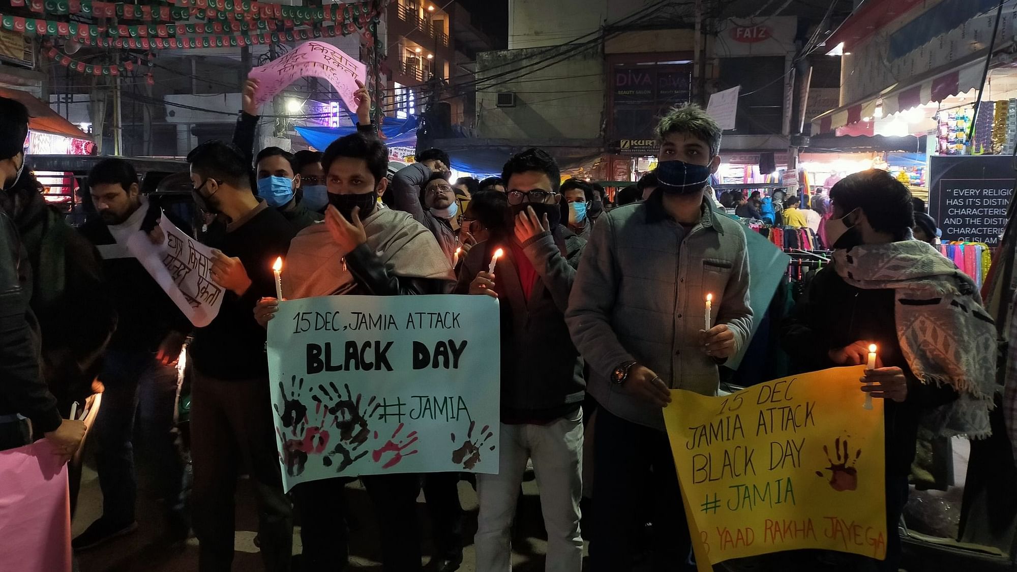 They were taking part in a candle march to mark one year of the violence in Jamia Millia Islamia. 