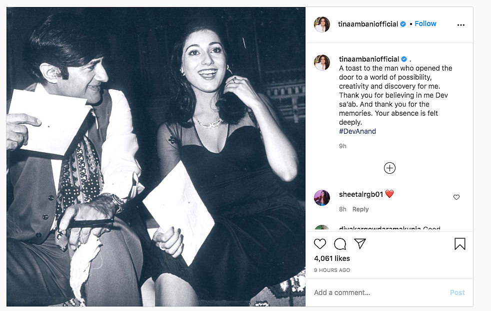 Your Absence is Felt Deeply: Tina Ambani Remembers Dev Anand