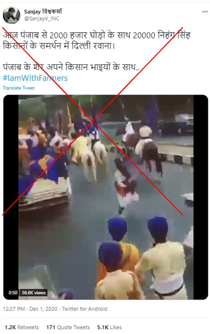The video could be traced back to 2018 when it had been shared as Nihang Sikhs marching to Delhi for ‘Fateh Diwas.’ 
