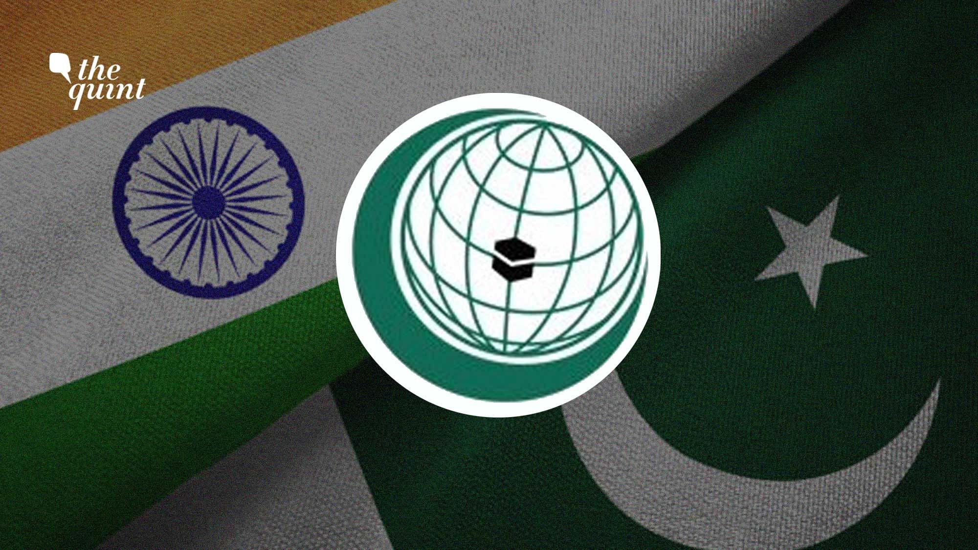 Image of OIC symbol, and India and Pakistan flags used for representational purposes.