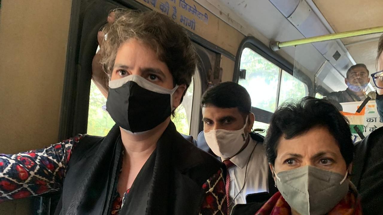 Several Congress leaders including Priyanka Gandhi, marching to the Rashtrapati Bhavan to meet President Ram Nath Kovind over the Centre’s farm laws, were stopped and detained by the police.