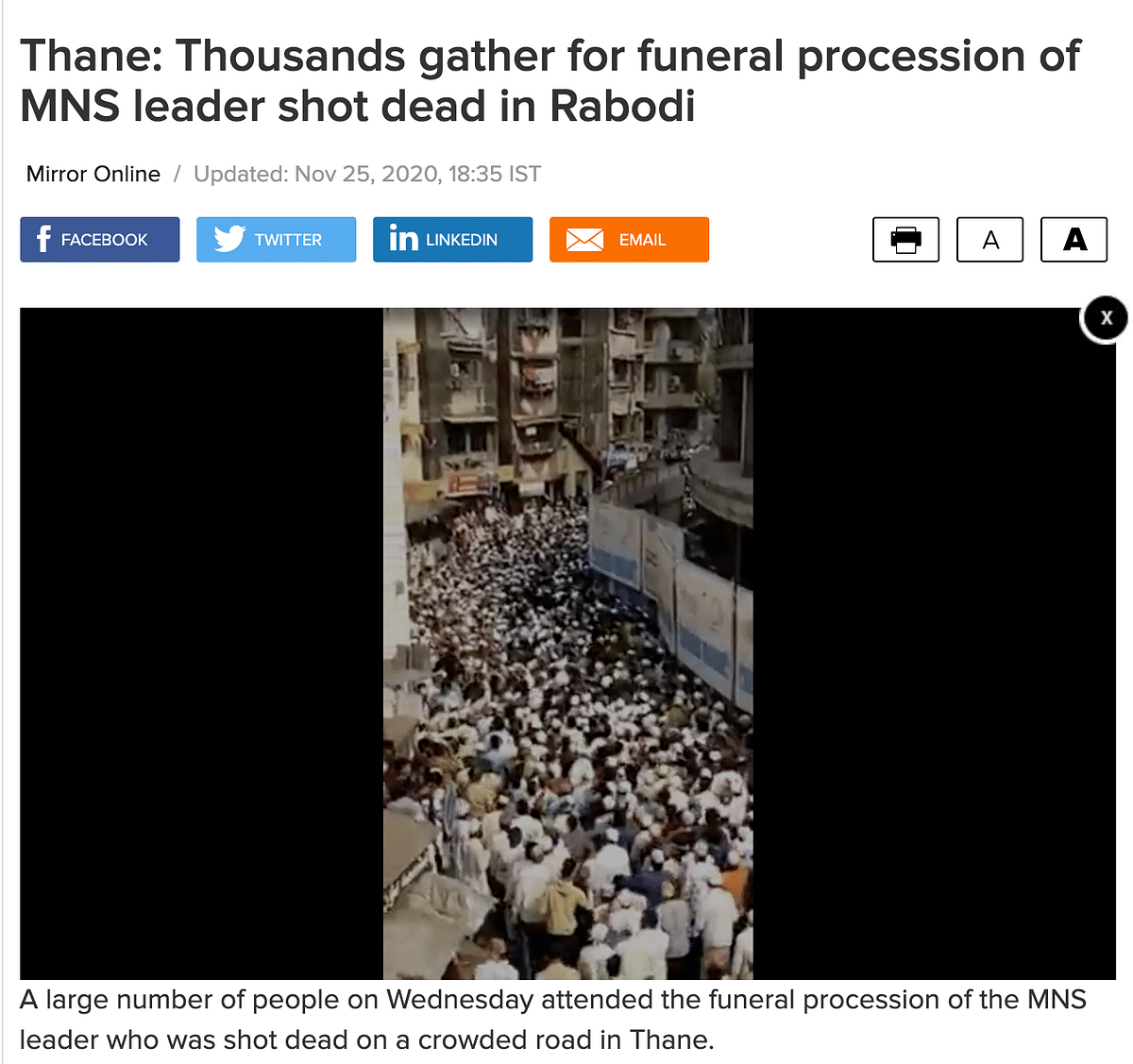 The video is from Thane, Maharashtra and shows the crowd attending the funeral procession of Jameel Shaikh.