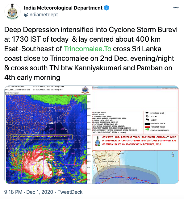Bay of Bengal Depression Intensifies into Cyclone ‘Burevi’: IMD